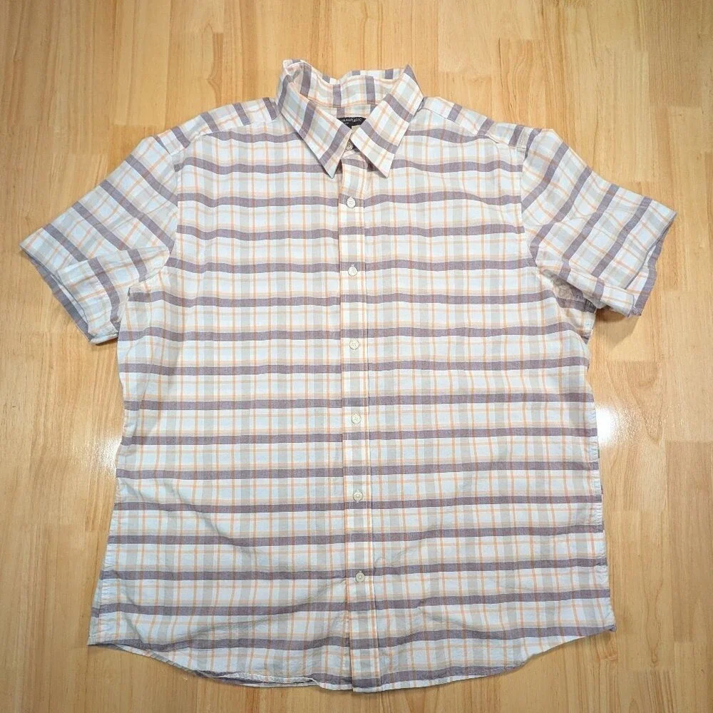 Banana‎ Republic Men XXL Plaid Short Sleeve Button Up Shirt 100% Cotton